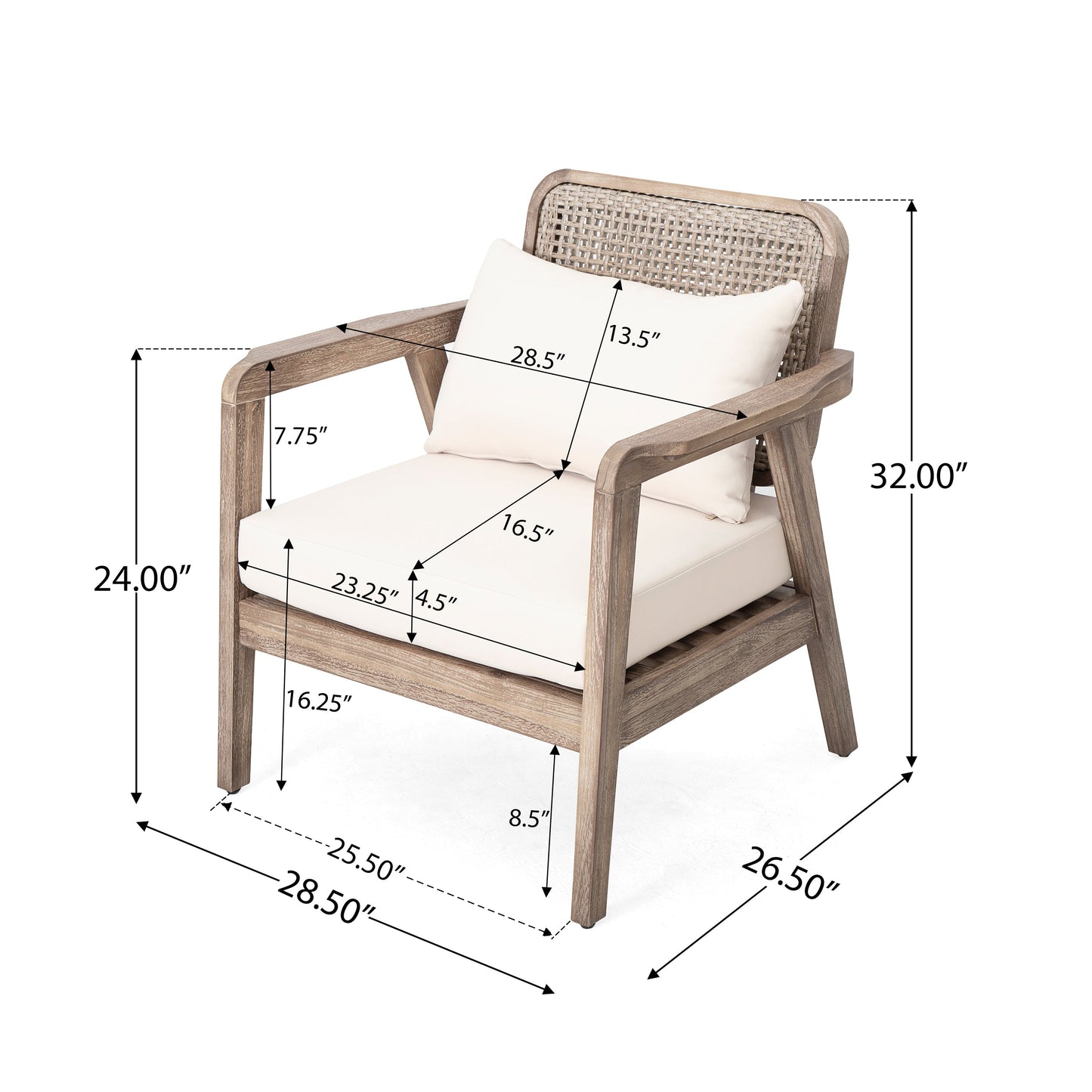 Set of 2 Outdoor Acacia Wood Patio Club Chairs with Waterproof Cushions