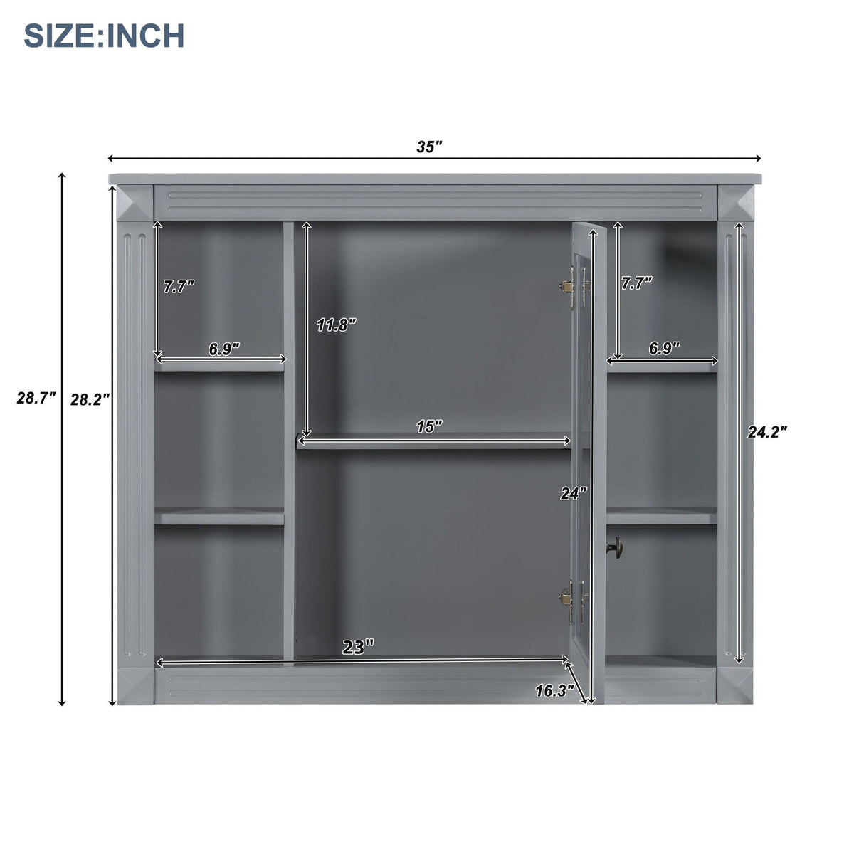 Wall Mounted Bathroom Storage Cabinet With Mirror, Cabinet With 6 Open Shelves And Adjustable Interior