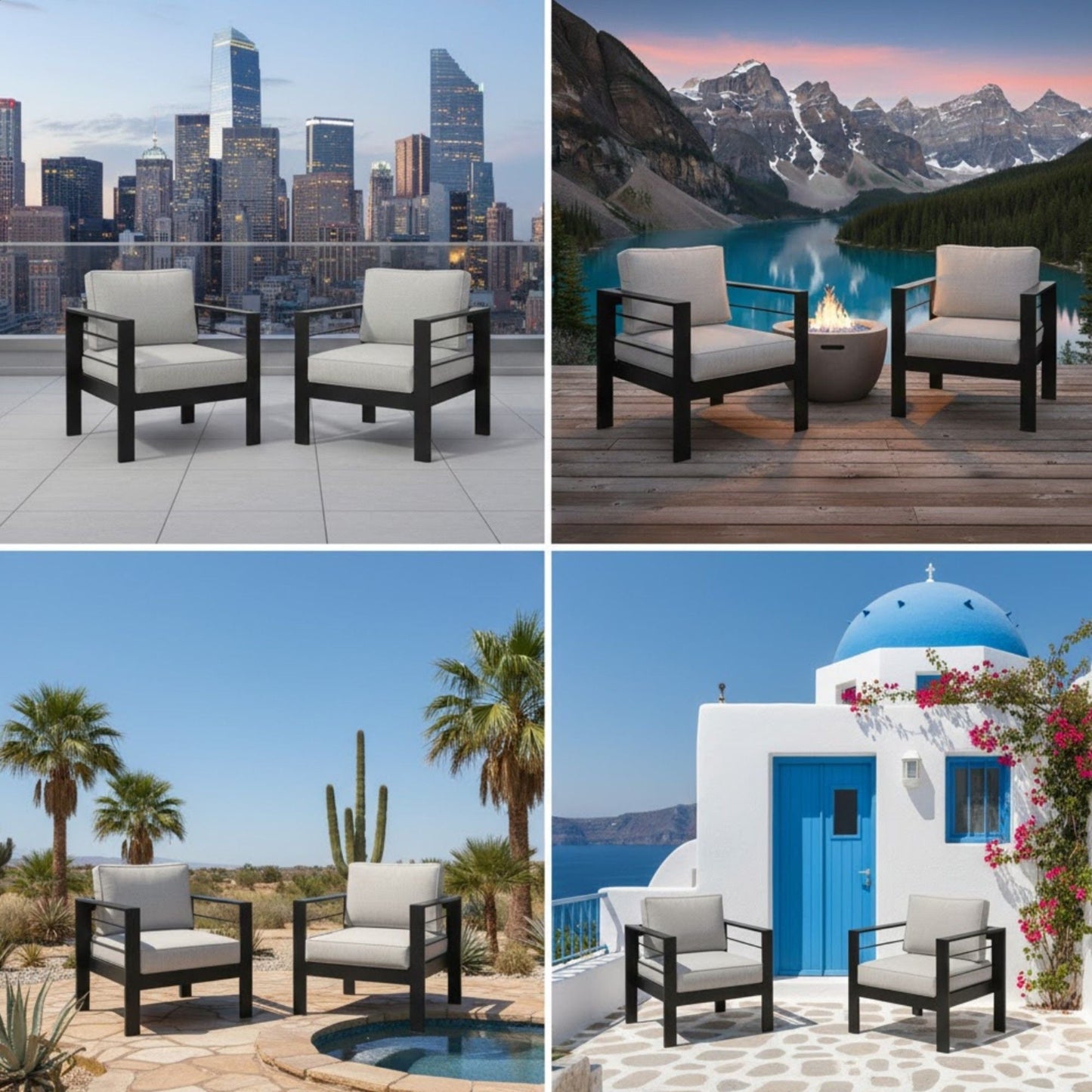 Modern All-Weather Patio Armchairs & Thick Cushions (Set of 2)