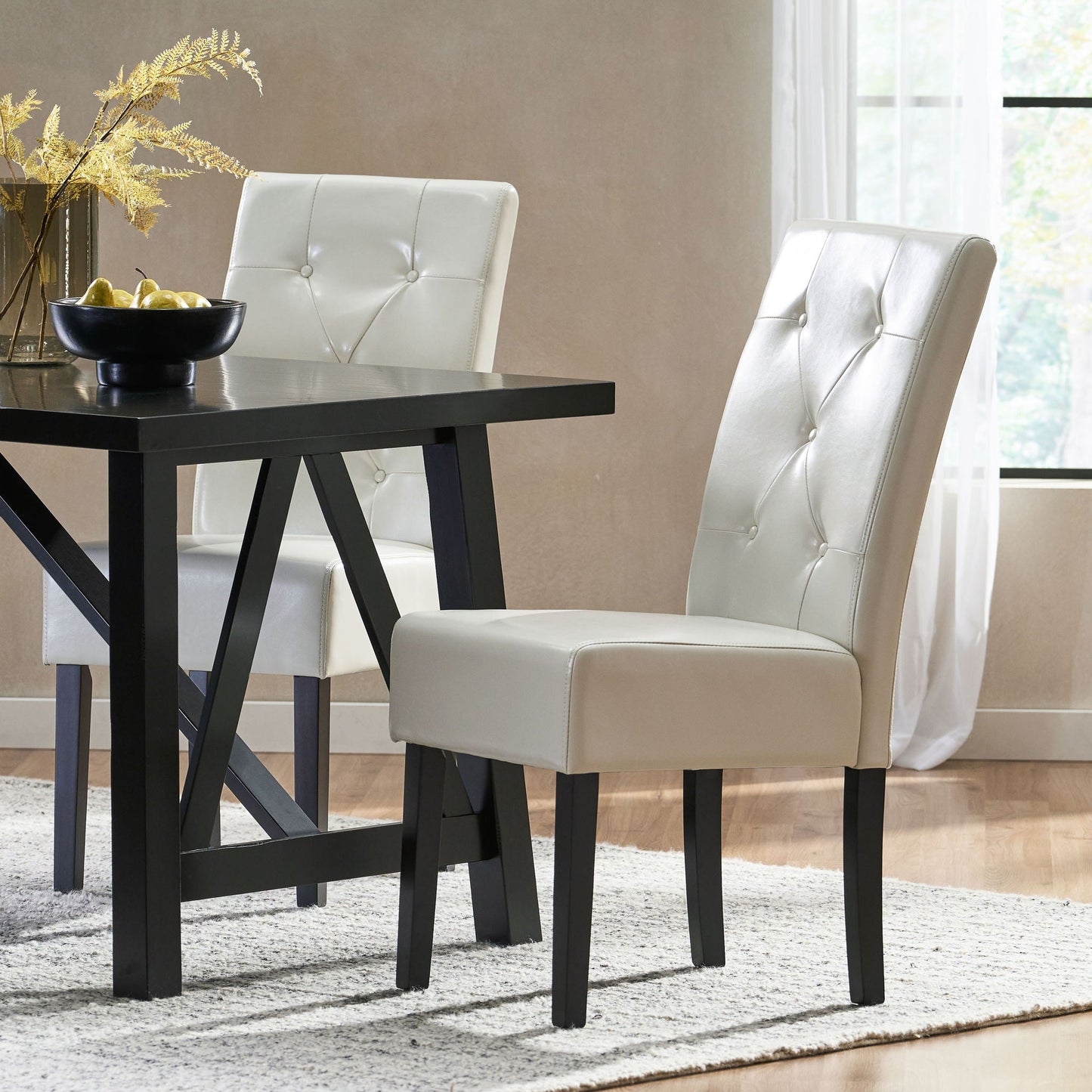 Carter 5 Tuft Dining Chair With Button Tufted Backrest And Espresso Legs - Ivory