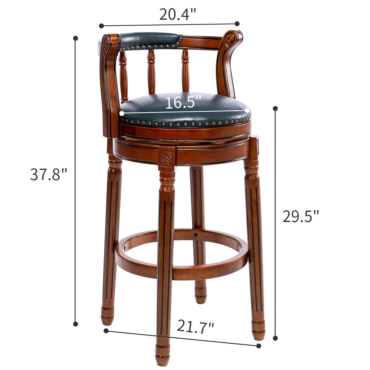 Swivel Cow Top Wooden Bar Stool, 360 Degree Swivel Bar Height Chair With Backs For Home Kitchen Counter