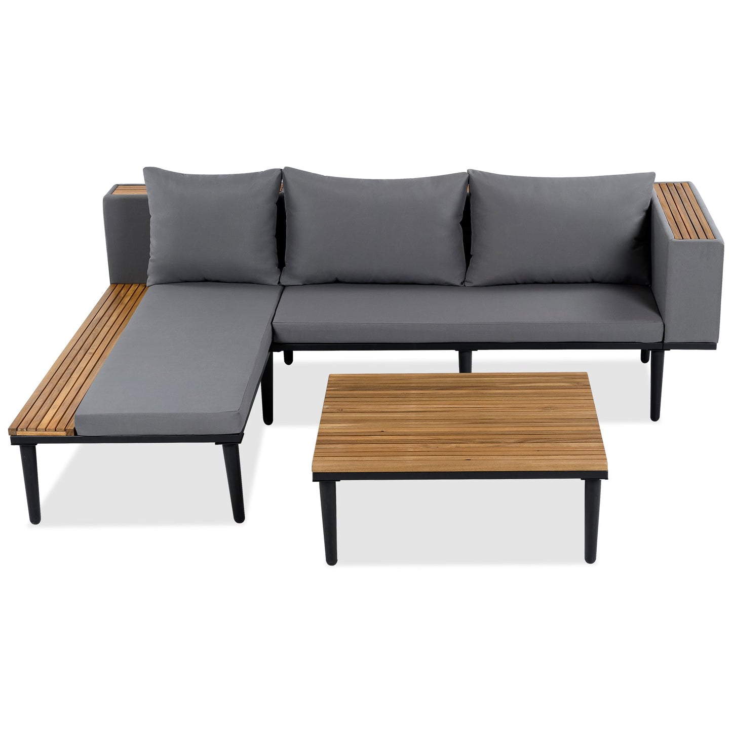Luxury L-Shaped Acacia Wood Outdoor Sectional Sofa Set