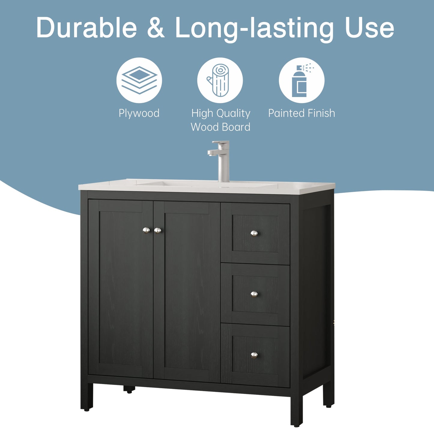 35.5" Modern Bathroom Vanity with Basin