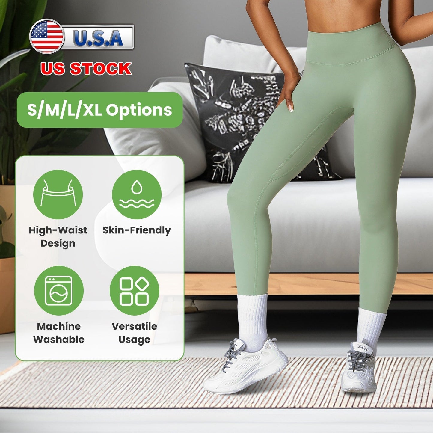 Women\'s High Waist Workout Leggings Tummy Control Compression Yoga Tight Pants Gym Pants Athletic Running Leggings with 25In Inseam No Front Seam