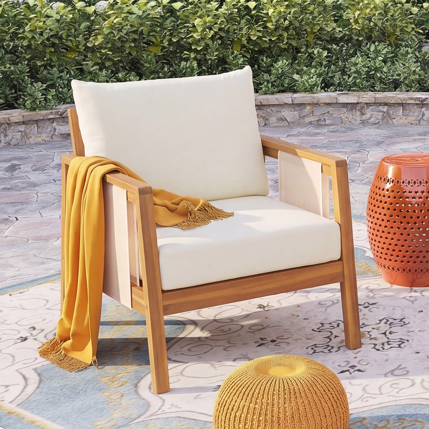 Outdoor Club Chair, Acacia Wood Frame with Textilene Accents