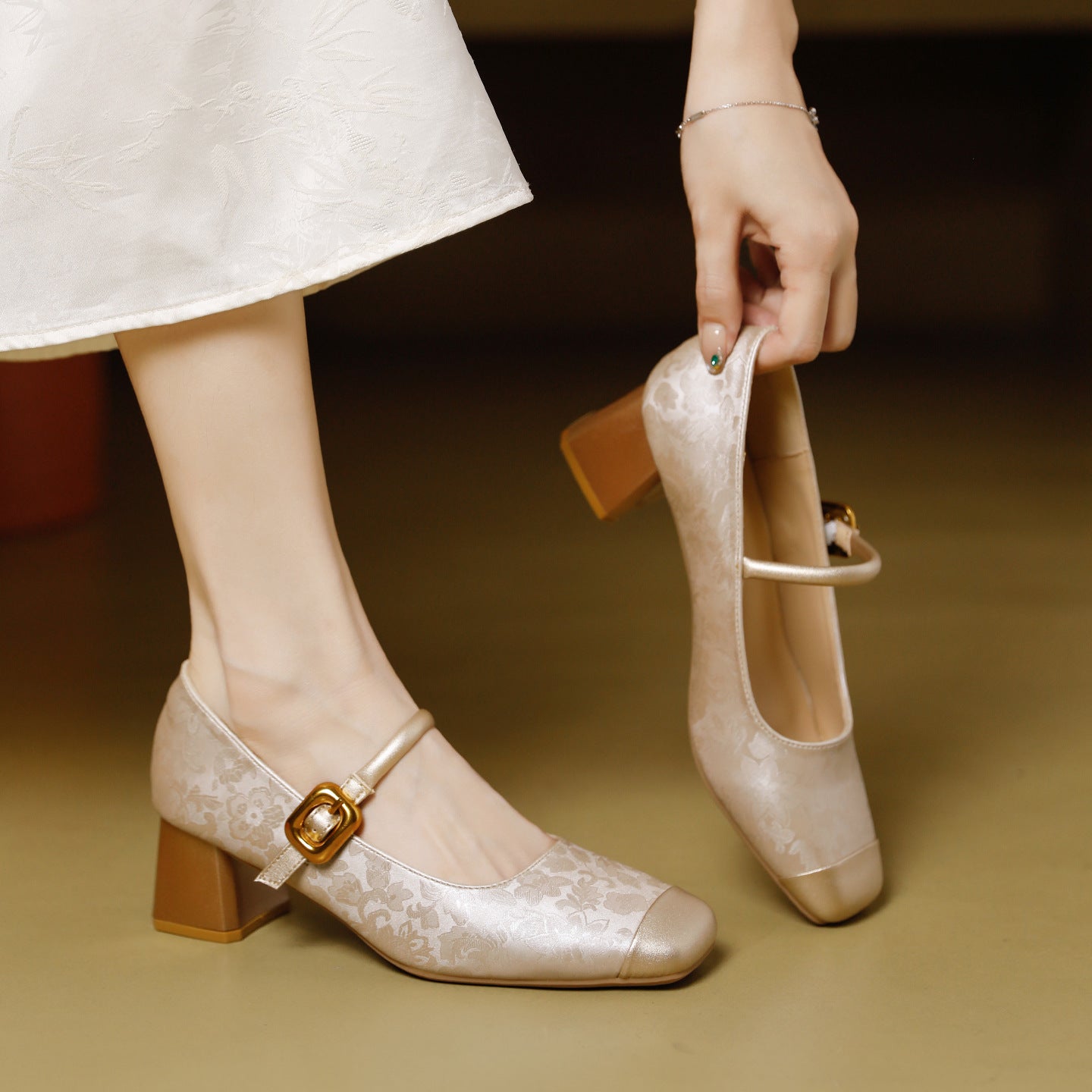 Chanel-inspired Vintage Versatile Chunky-heel Square-toe Low-cut Womens Shoes