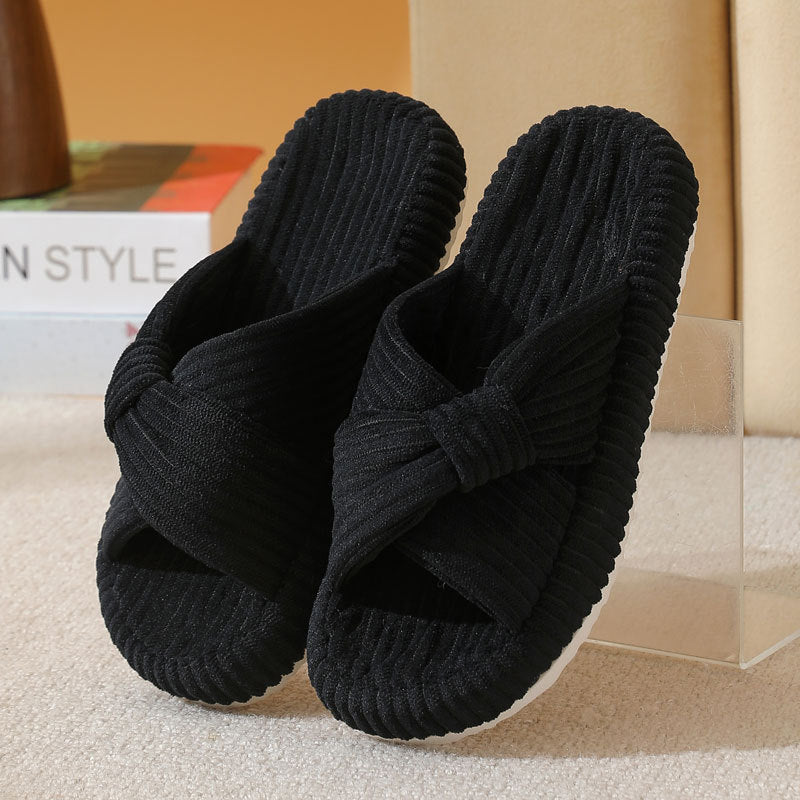 Womens Cross-pattern Corduroy Cotton Slippers