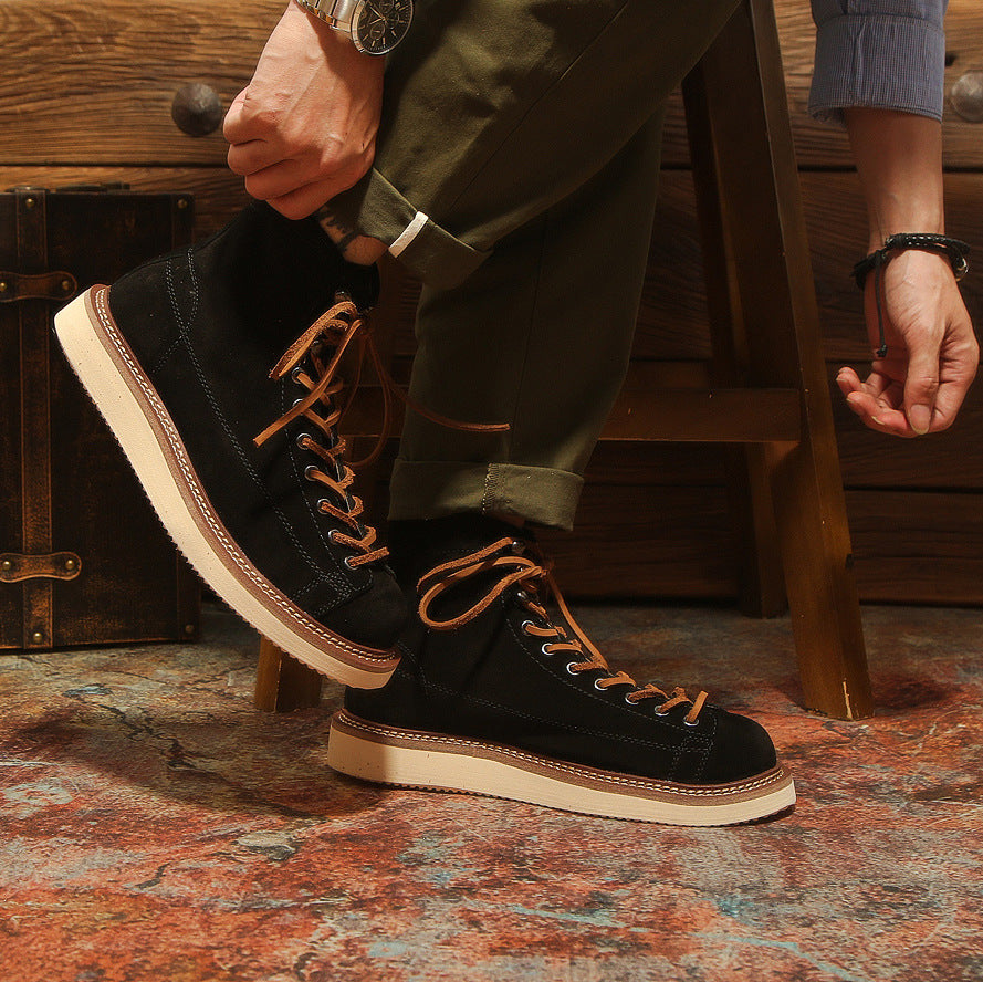 Platform Height-increasing Suede Vintage Breathable High-top Work Boots