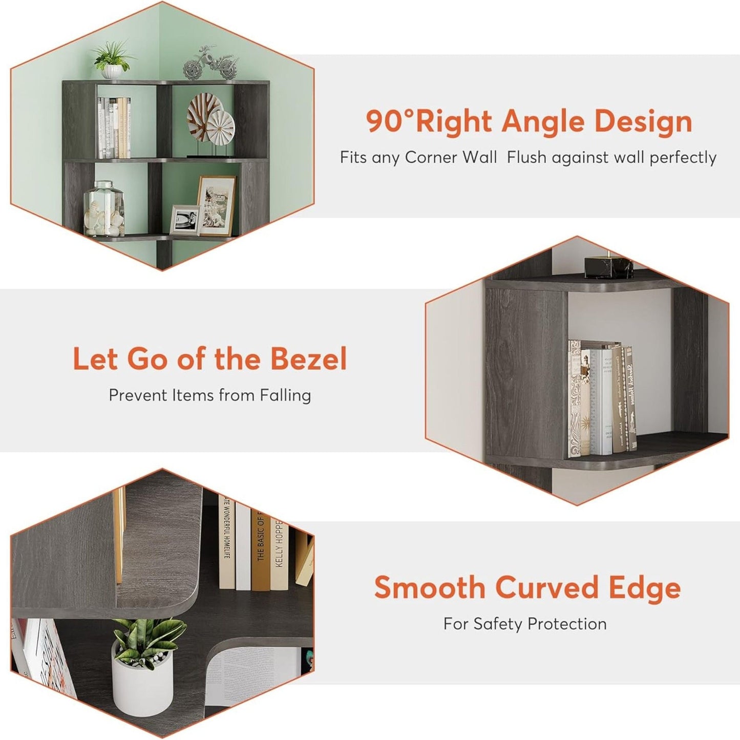 6 Tier Corner Bookshelf, L-Shaped Freestanding Shelf With Anti Drop Panels