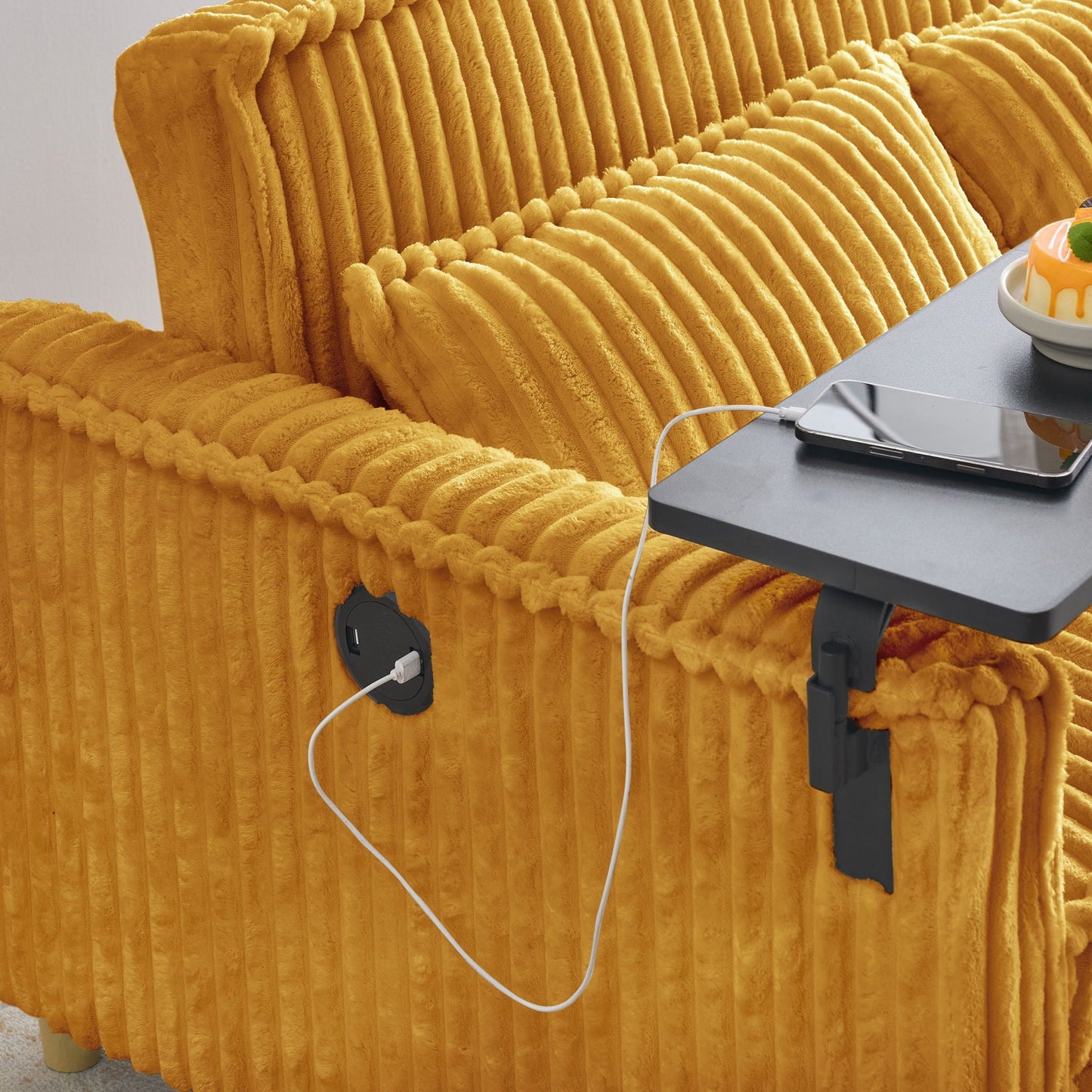 Pull Out Sofa With Movable Tabletop And USB Ports