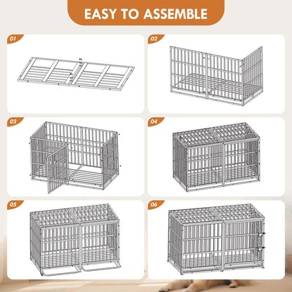 Extra Large Heavy Duty Dog Crate With Removable Pans For Dogs - Black