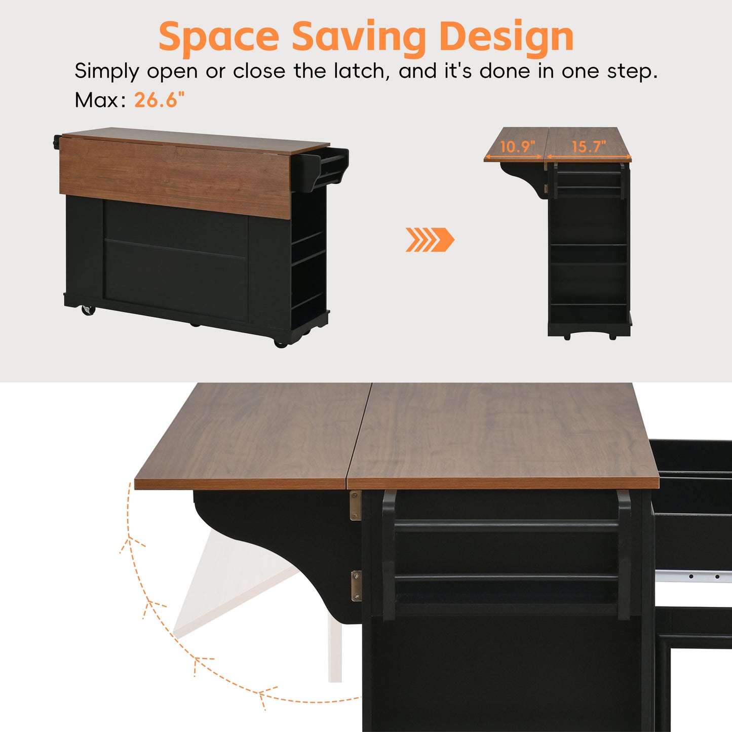 54" Mobile Kitchen Island with Glass Door Storage, Power Outlet & Rolling Cart