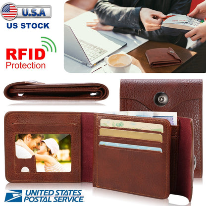 MenÕs Wallet PU Leather Bifold Purse Slim RFID Blocking Card Holder Cases w/ 2 ID Window Coin Pocket