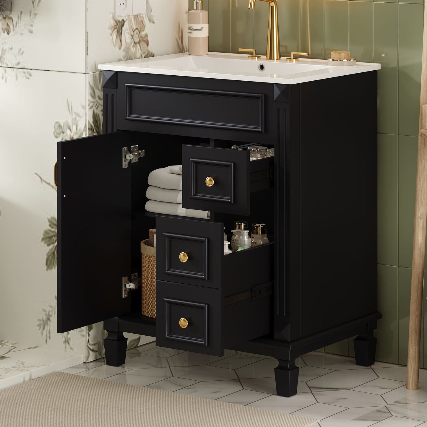 Bathroom Vanity With Sink, Compact Cabinet & 2 Drawers