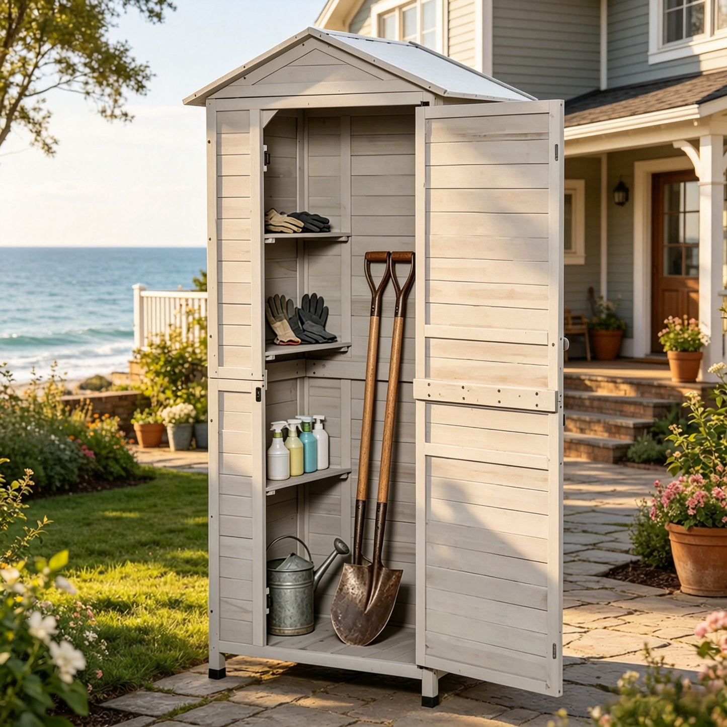 Outdoor Storage Shed with Tilted Tin Roof