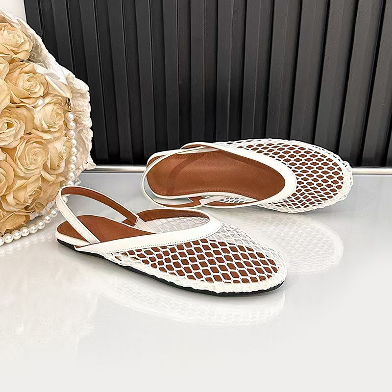 Mesh Hollowed-out Closed-toe Flat Sandals For Women