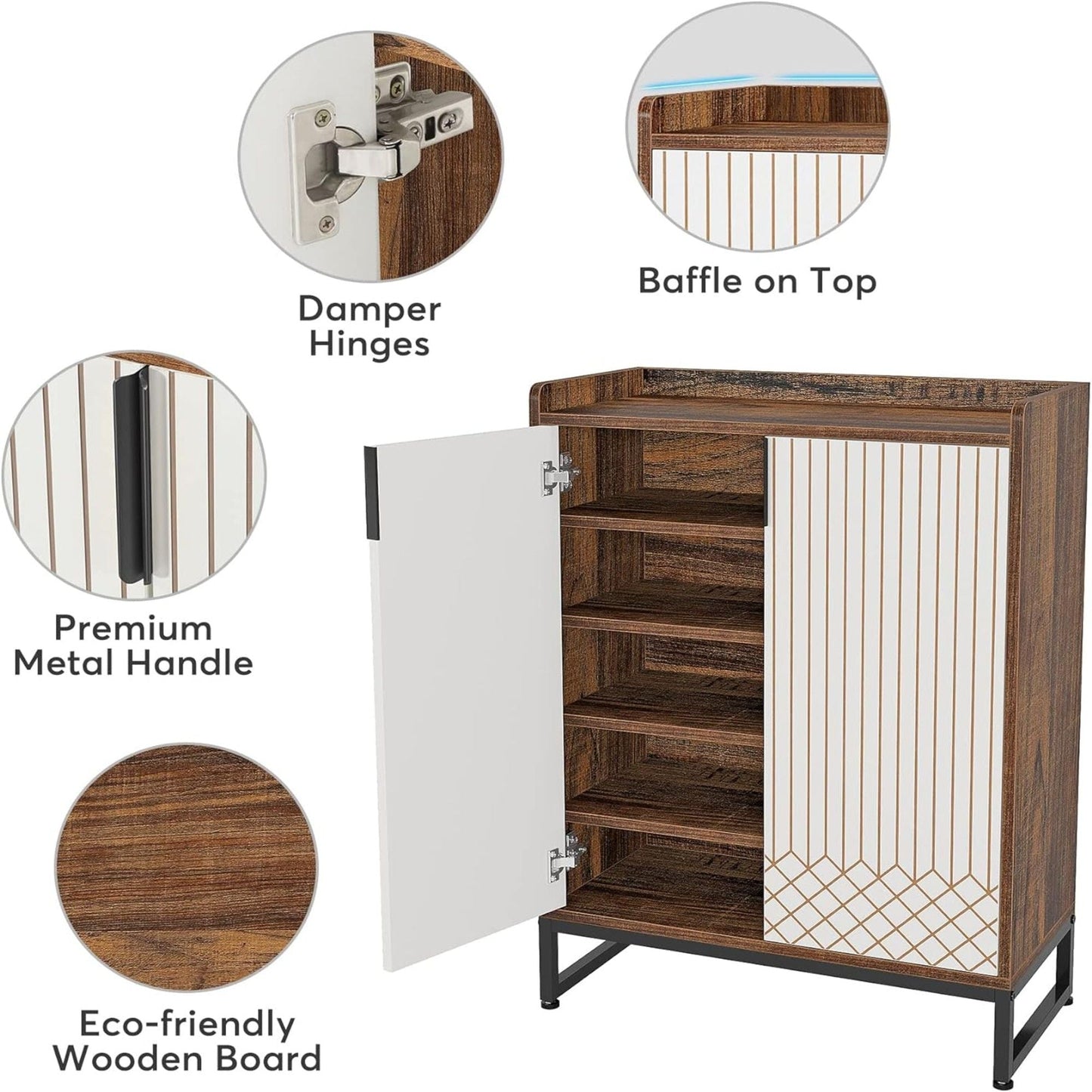 5 Tier Shoe Cabinet With Doors, Compact Entryway Storage Organizer