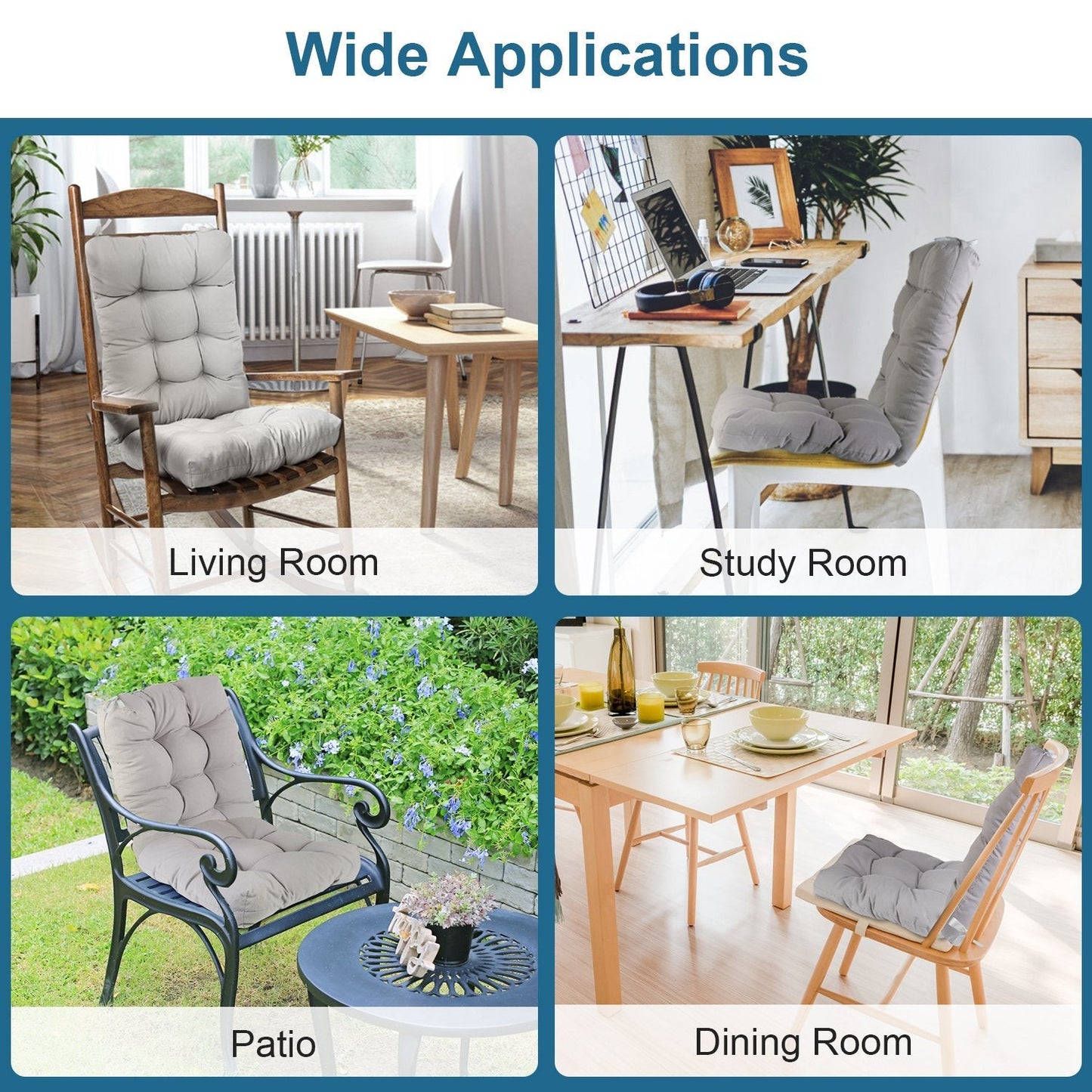 Rocking Chair Cushion 2 Pieces Back Seat Sets with Non-Slip Ties Polyester Fiber Filling _x000B__x000B_Comfortable for Indoor Home Office Car
