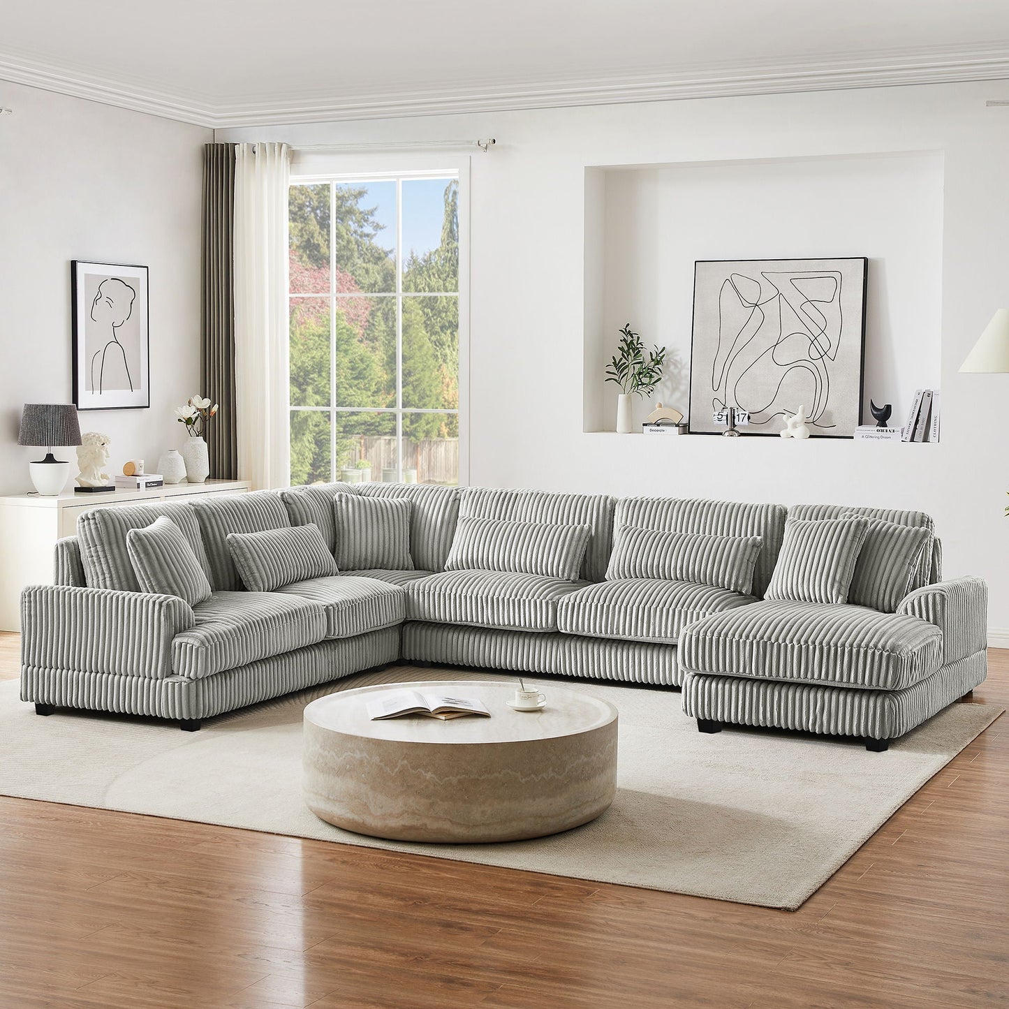 U - Shaped Sectional Sofa With Chaise Lounge, Oversized Living Room Sofa - Gray