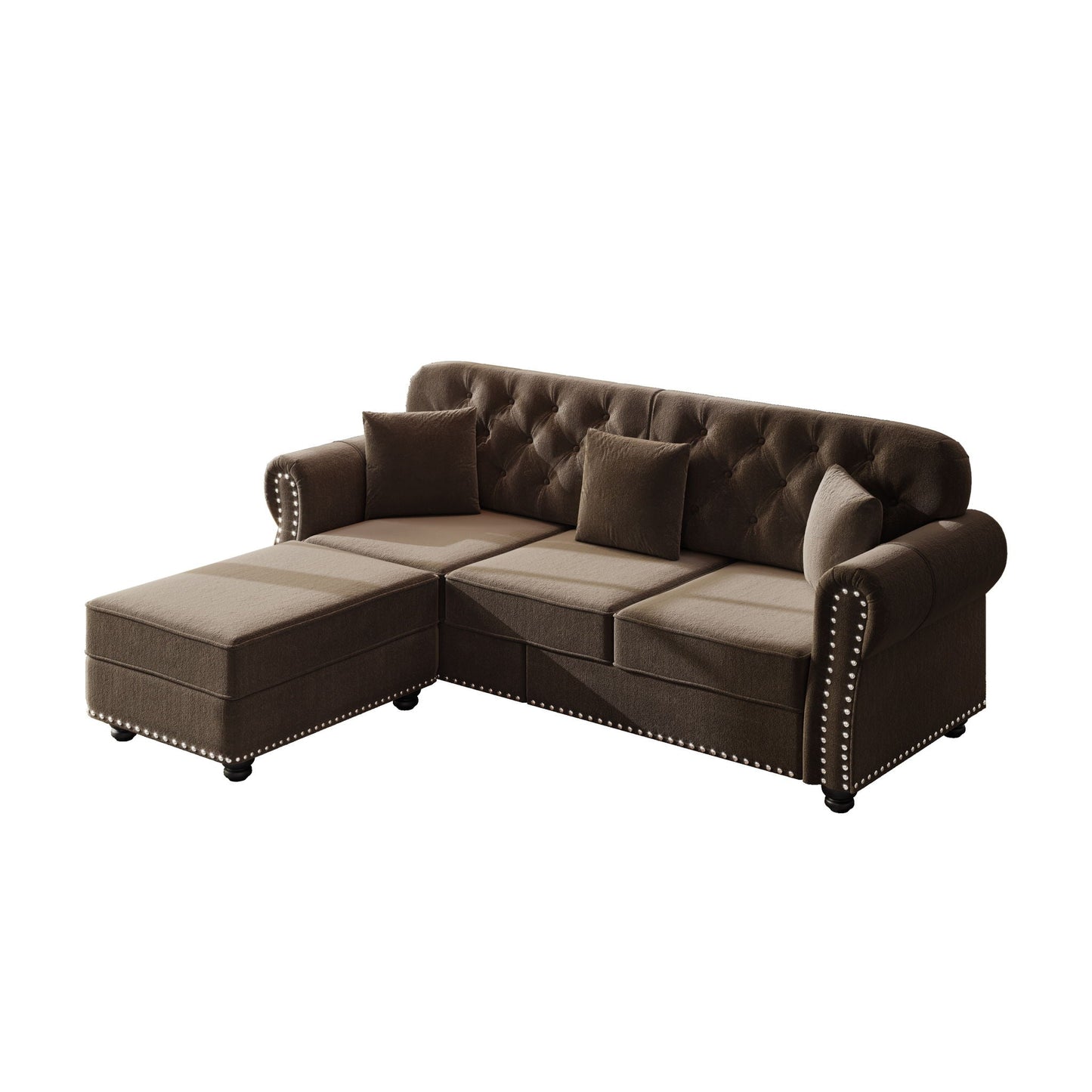 Upholstered 3 Seater Sofa Set With Ottoman