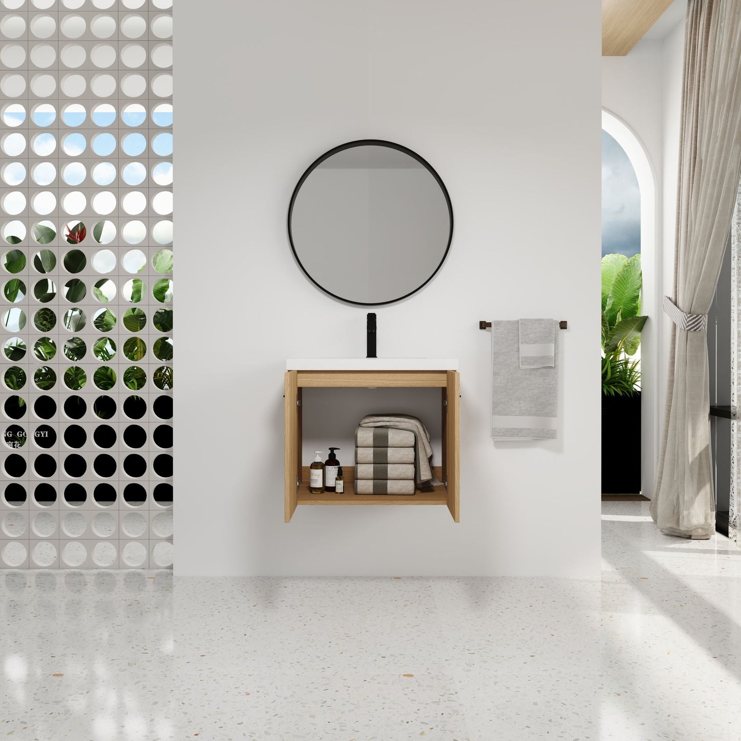 Floating Bathroom Vanity With Sink, Wall Mounted Double Door Storage