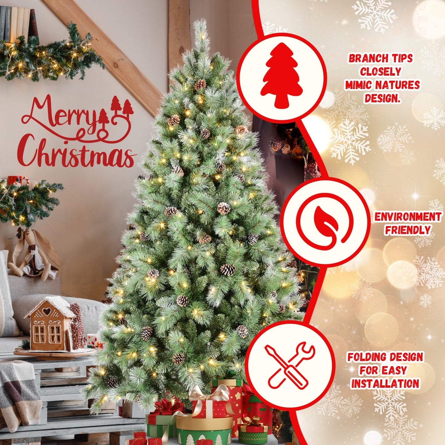 9FT Christmas Tree with 700 Warm Lights