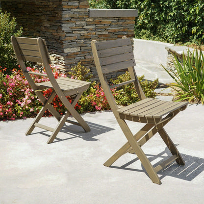 Outdoor Foldable Wood Dining Chair With Slat Design (Set of 2)
