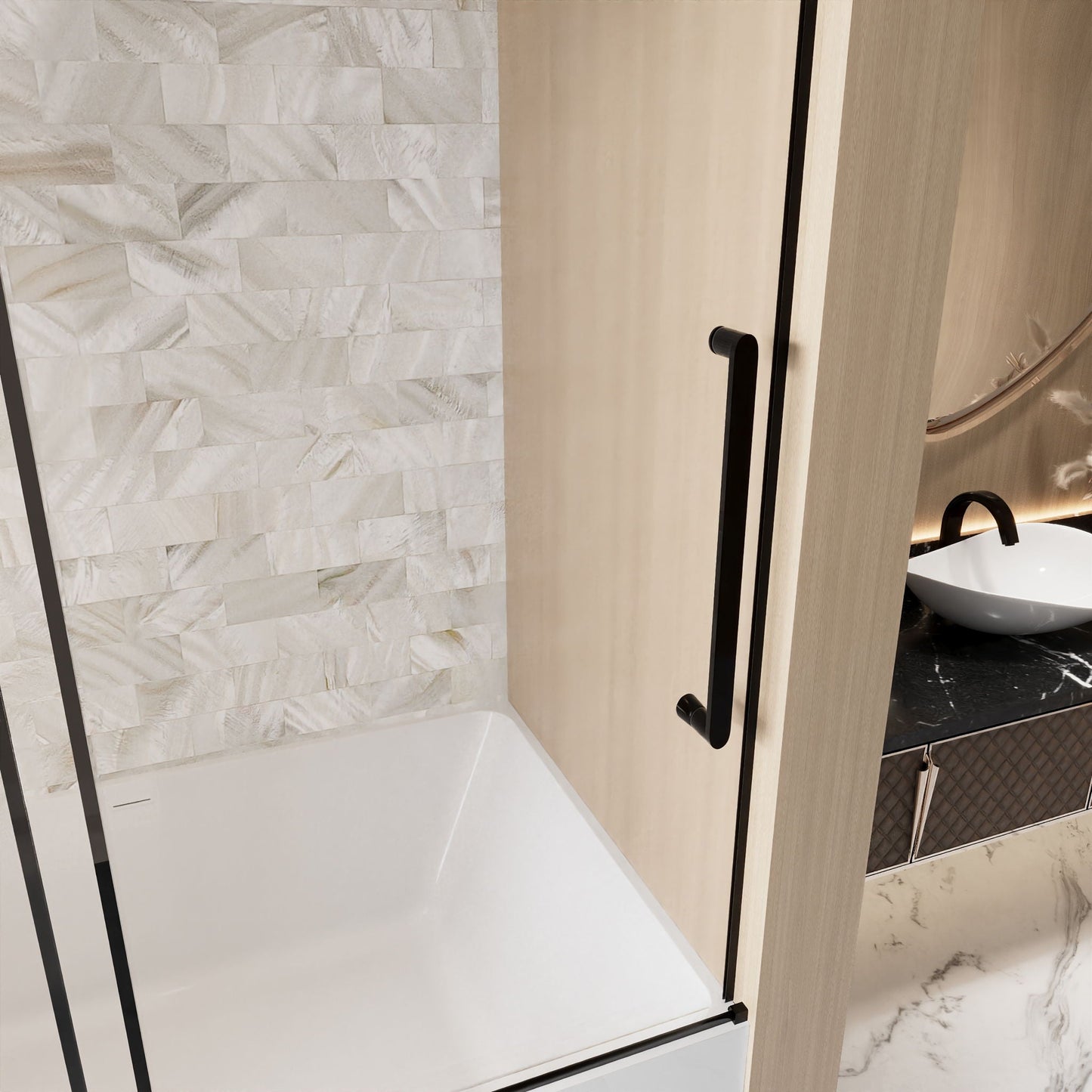 Frameless Single Sliding Shower Door, Square Tube Track