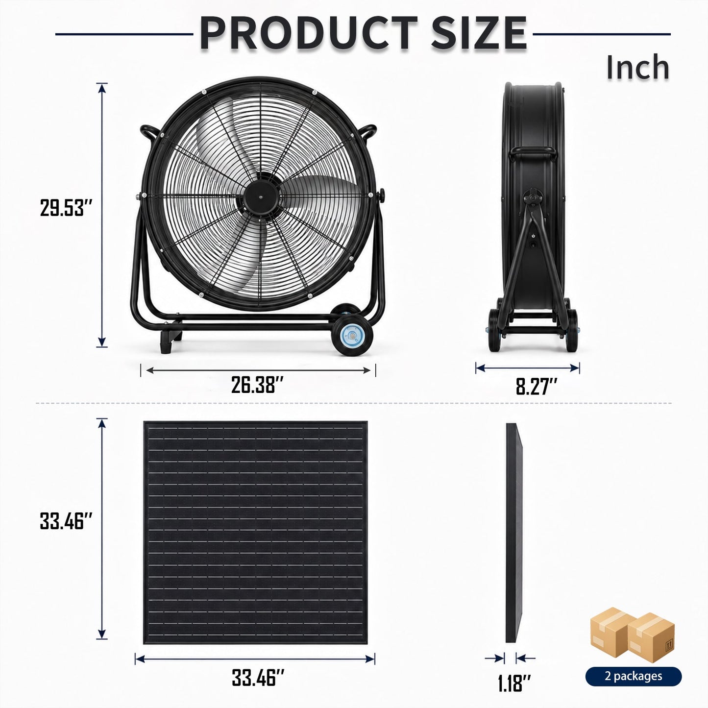 24 Inch Solar Floor-Standing Fan With Adjustable Solar Panel
