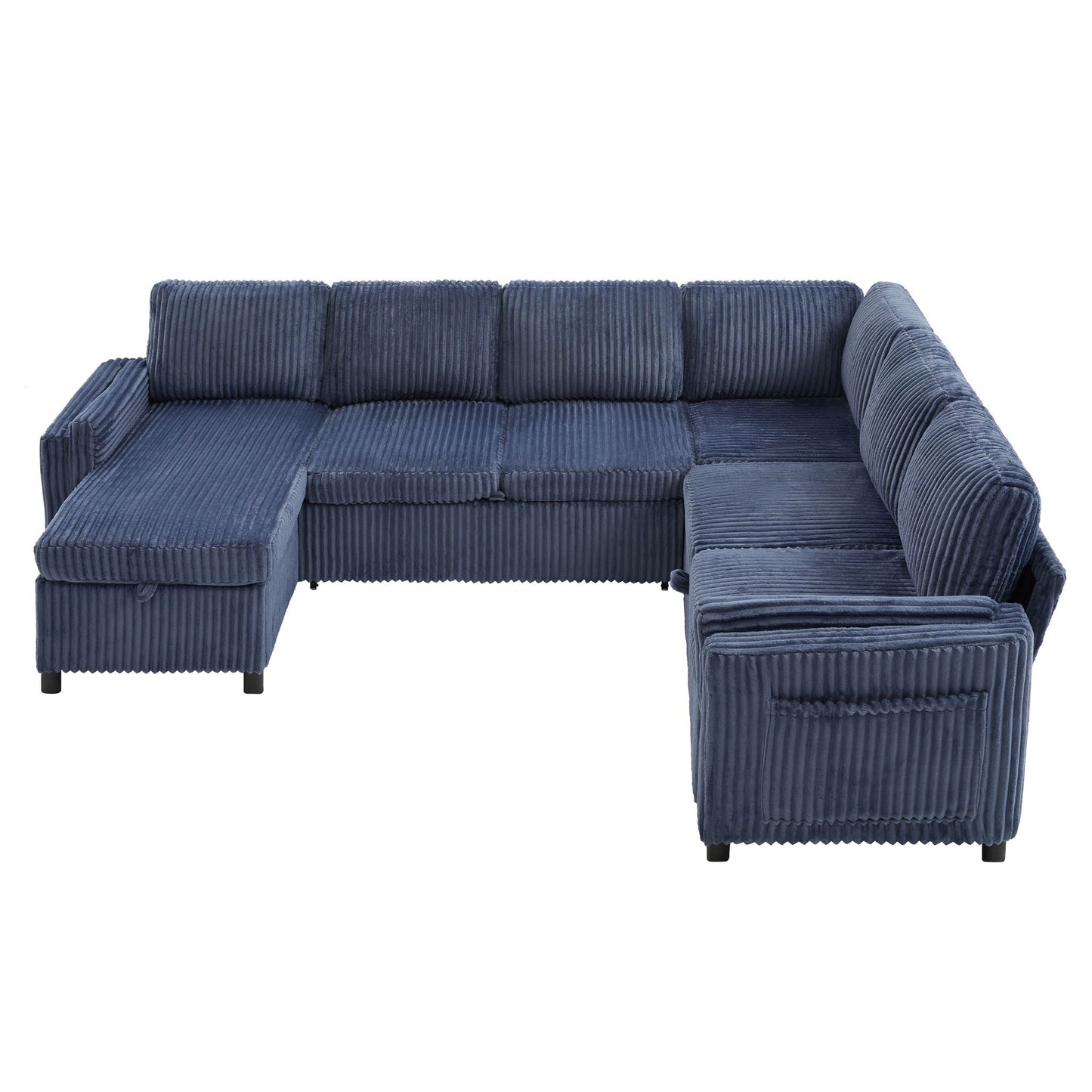 Convertible U-Shaped Sectional Sofa Bed With USB Ports And Storage