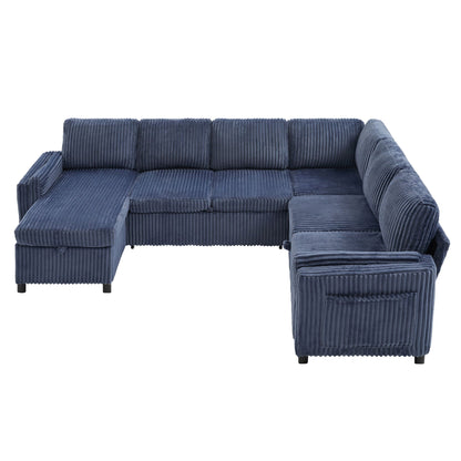 Convertible U-Shaped Sectional Sofa Bed With USB Ports And Storage