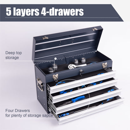 Heavy Duty Metal Tool Box, 21-inch with 4 Drawers