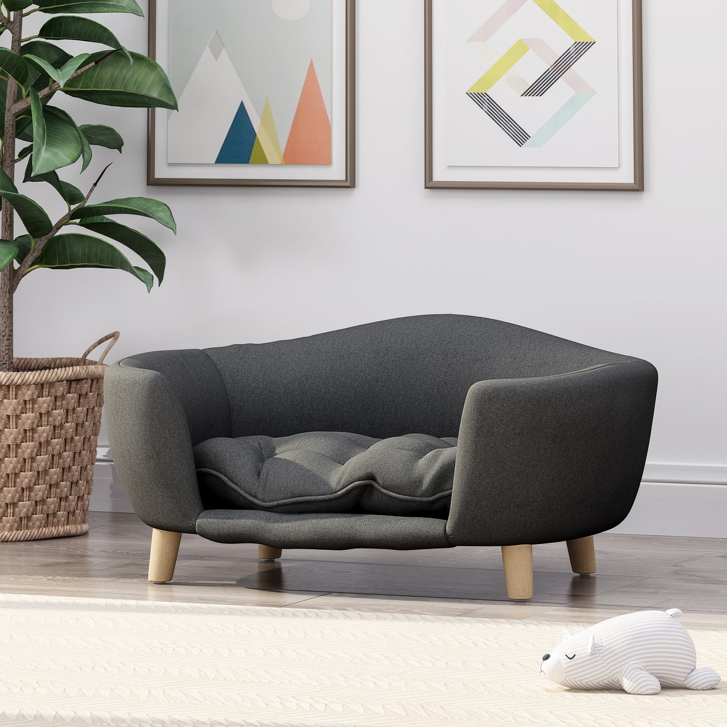 Elevated Dog Bed Frame for Small Dogs with Rubber Wood Legs
