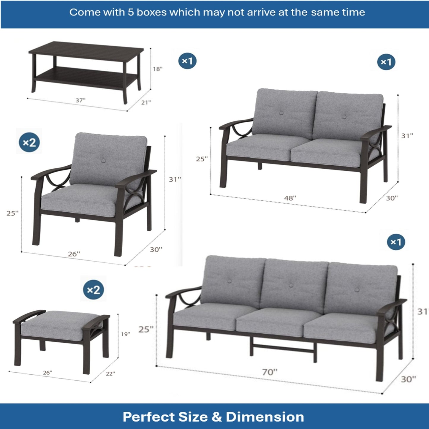 Patio Furniture Set with Coffee Table and Cushions for Backyard