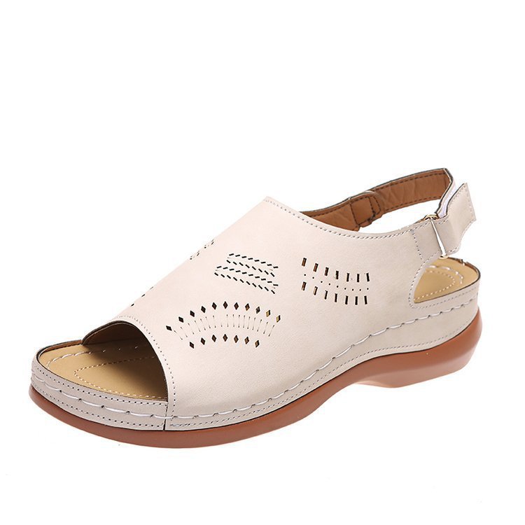 Hollow Back Buckle Fish Mouth Vintage Casual Shoes