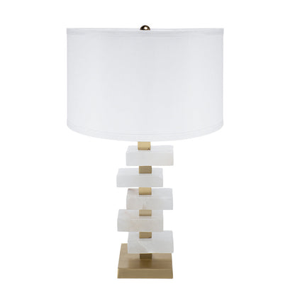 D15x26.7' White and Gold Alabaster Slab Table Lamp