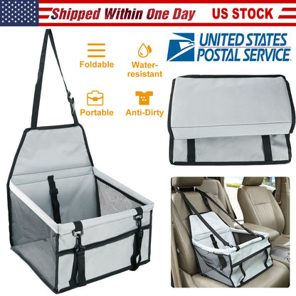Dog Booster Car Seat Foldable Dog Booster Seat Pet Travel Carrier w/ Clip-on Safety Leash Zipper Storage Pocket for Small Medium Pets Up to 20Lbs