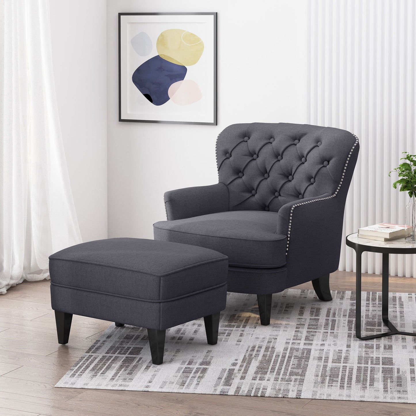 Enchante Living Room Set with Tufted Back Club Chair and Ottoman