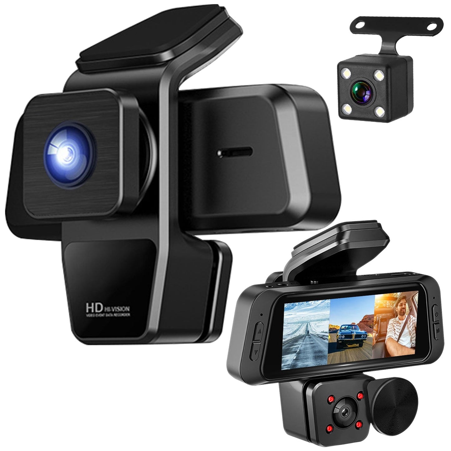 1080P FHD 3 Channel WiFi Dash Cam 170¡ Wide Angle Triple Car Camera With IR Night G-Sensor Motion Detection Loop Recording App Control Support 128G Ma