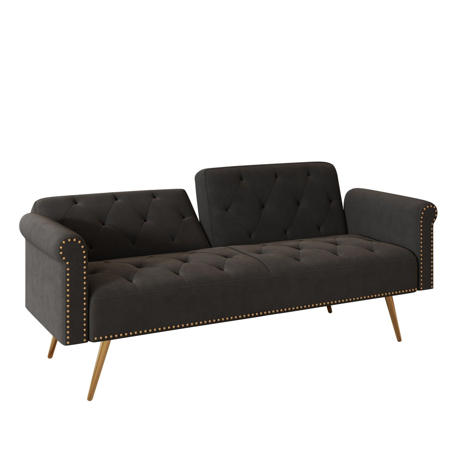 Luxurious Sofa Bed With Nail Head Trim And Matching Pillow