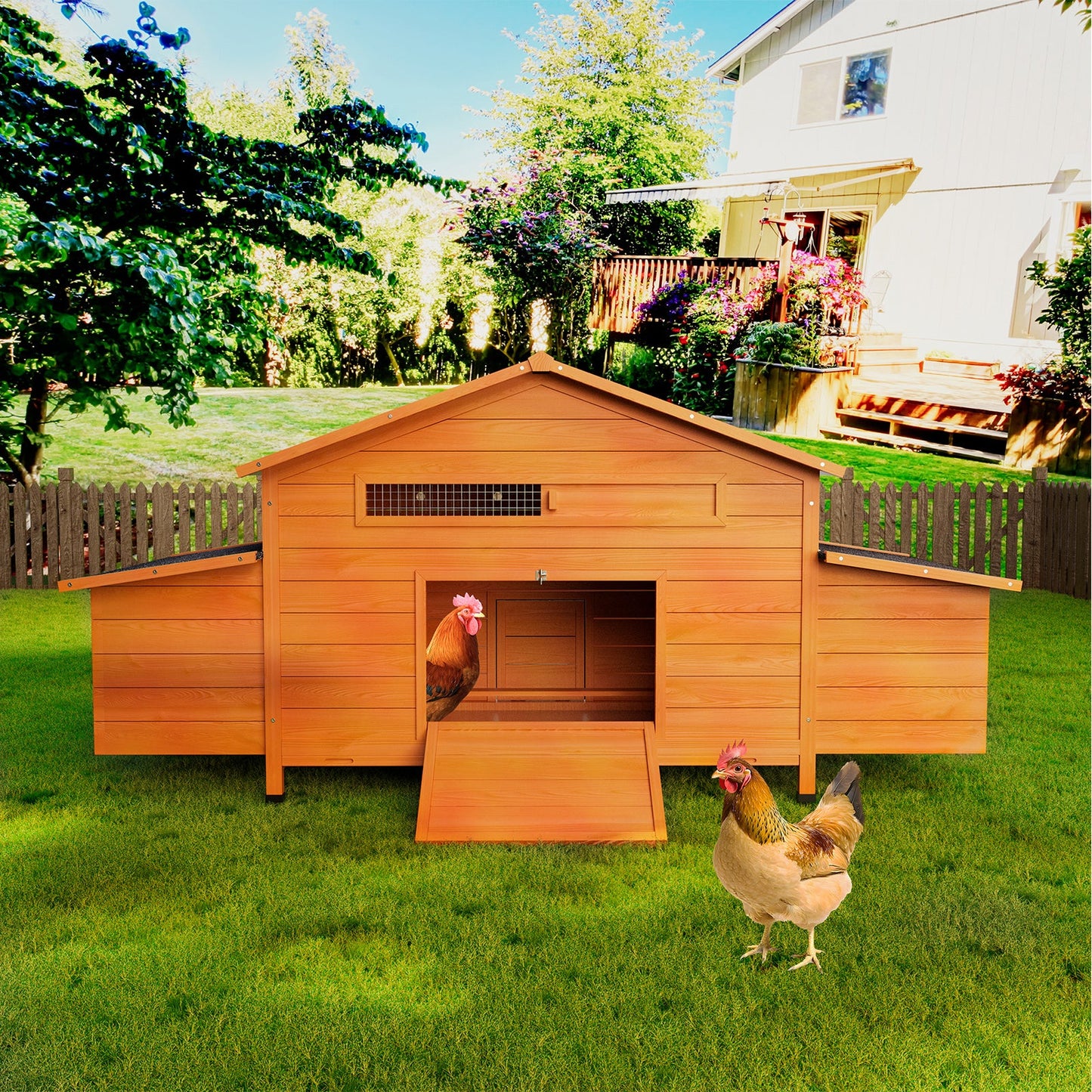 70" Large Wooden Chicken Coop with 2 Nesting Boxes
