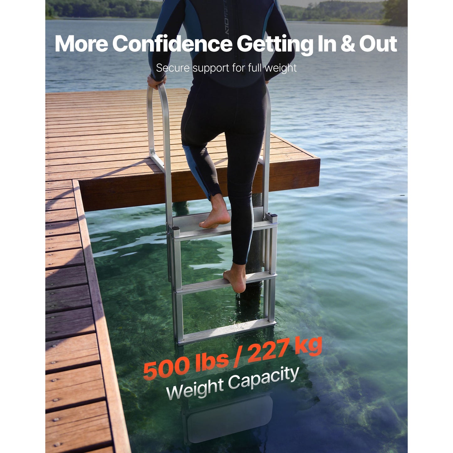 Retractable Dock Ladder, 5 Steps, Aluminum Alloy with Auto-Lift Float