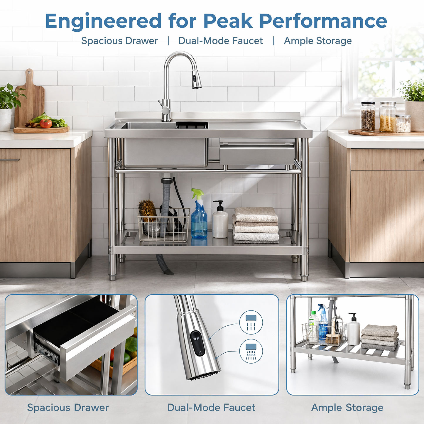Stainless Steel Utility Sink, Freestanding Sink