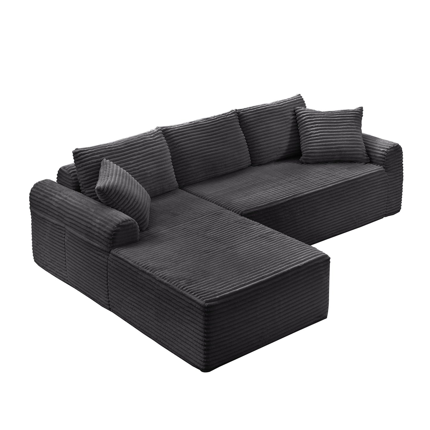 Modular Sectional With Arched Armrests, Includes 3 Back Cushions & 2 Throw Pillows
