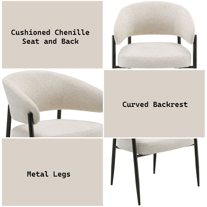 Jirina - Chenille Arm Chair With Metal Legs (Set of 2) - Beige & Black