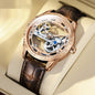 Openwork Mechanical Watch With Waterproof Leather Strap For Men