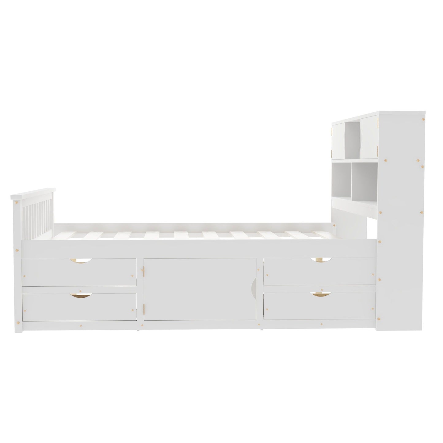Captain Platform Bed Frame With Bookcase Headboard, 4 Drawers, Storage Shelves
