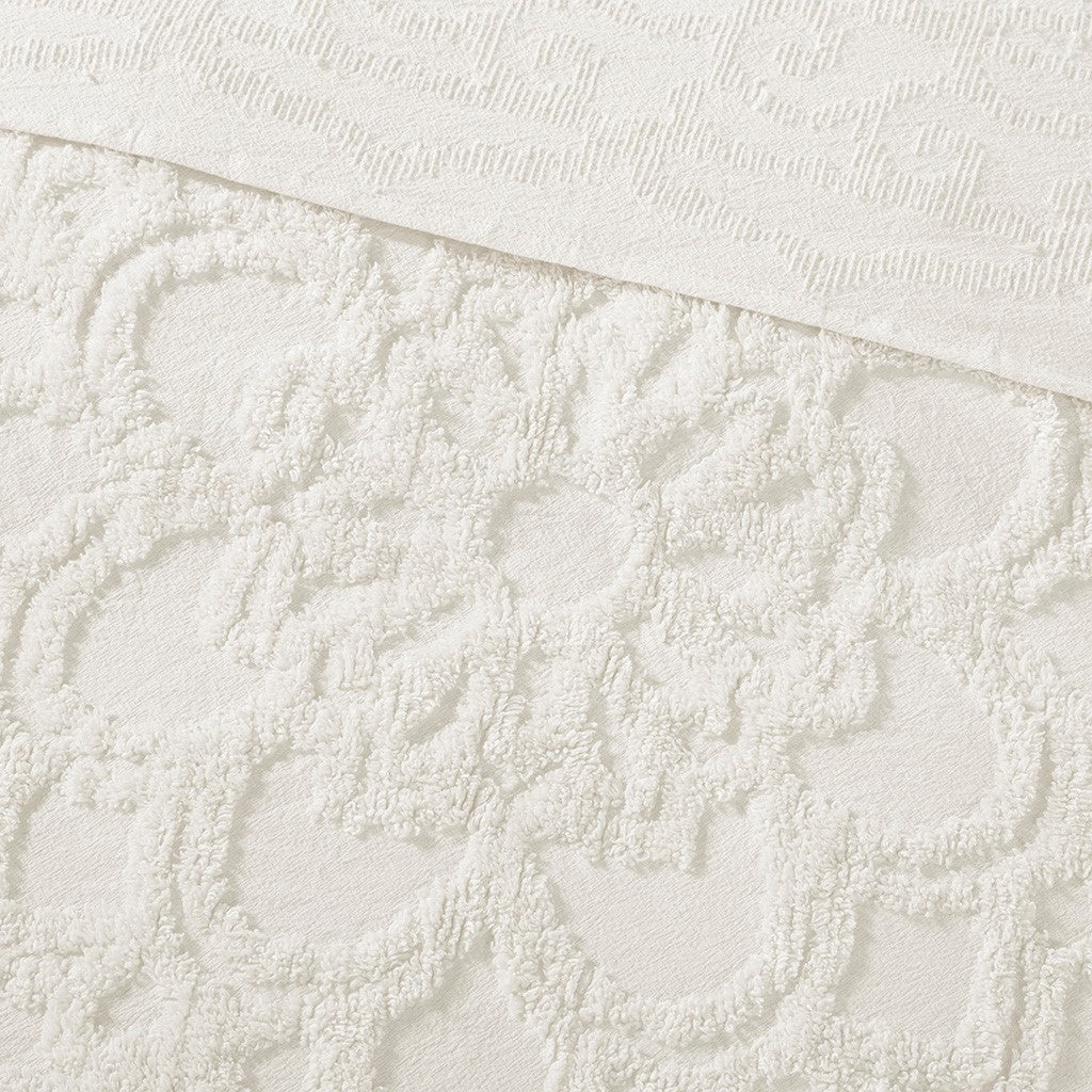 Tufted Cotton Chenille Medallion Fringe Coverlet Mini Set - Off-White