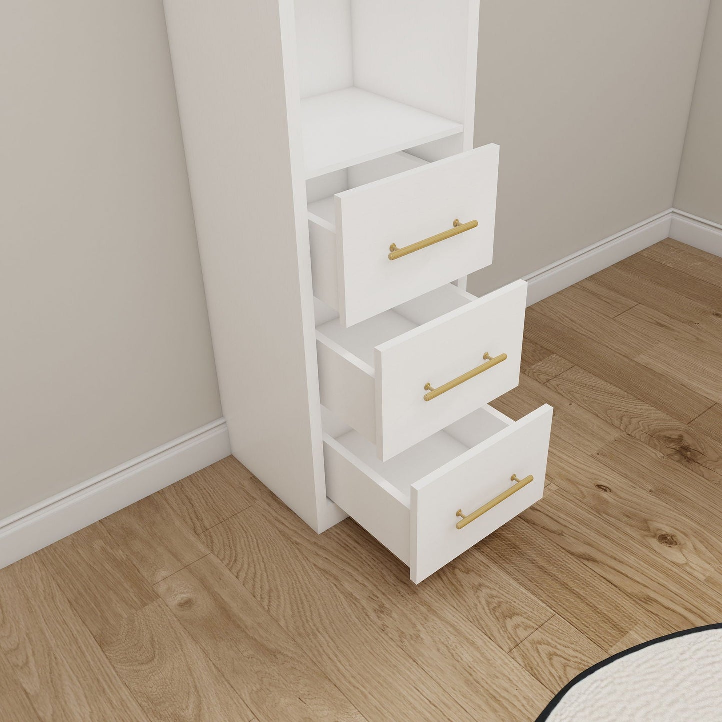 Tall Storage Cabinet With 3 Drawers For Bedroom - White