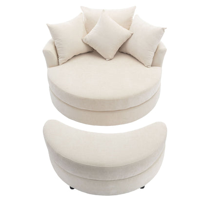 360° Swivel Accent Barrel Chair With Storage Ottoman & 4 Pillows, Modern Leisure Chair Round Accent For Living Room